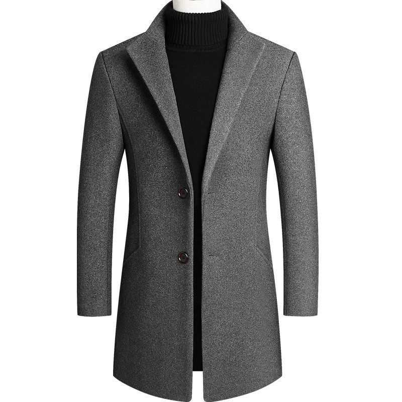 Mens Wool Blend Overcoat Mid Length Warm Coat Casual Winter Outerwear Available in Multiple Colors and Sizes