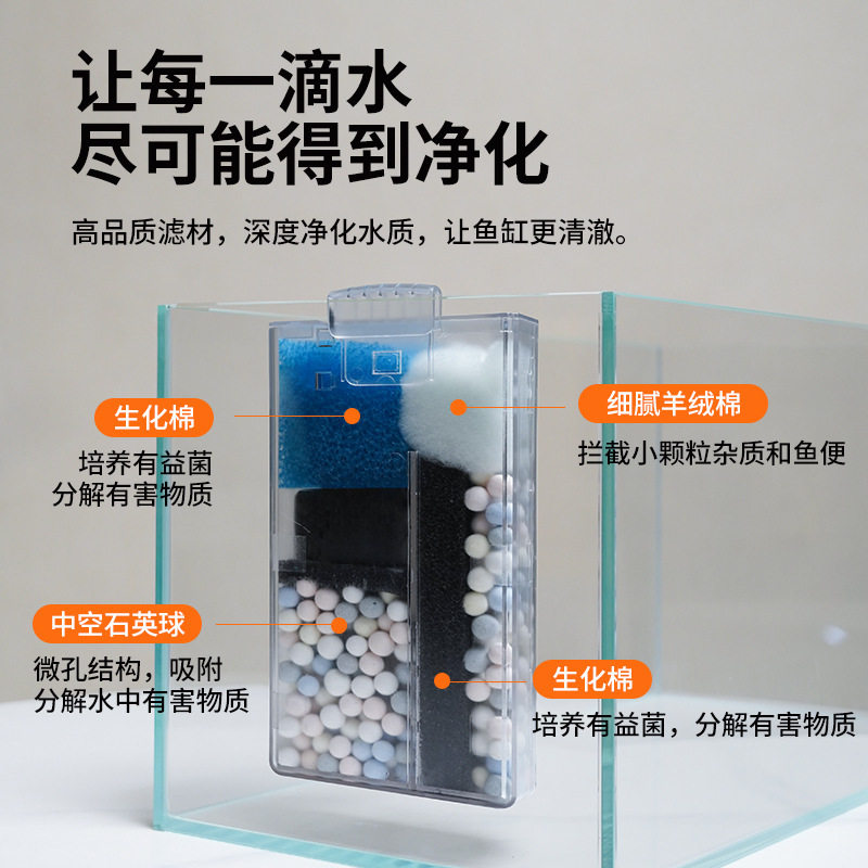 Creative Aquarium Interior Filter Set for Fish Tank, Small Desktop Ultra-Clear Glass Living Room Home Use