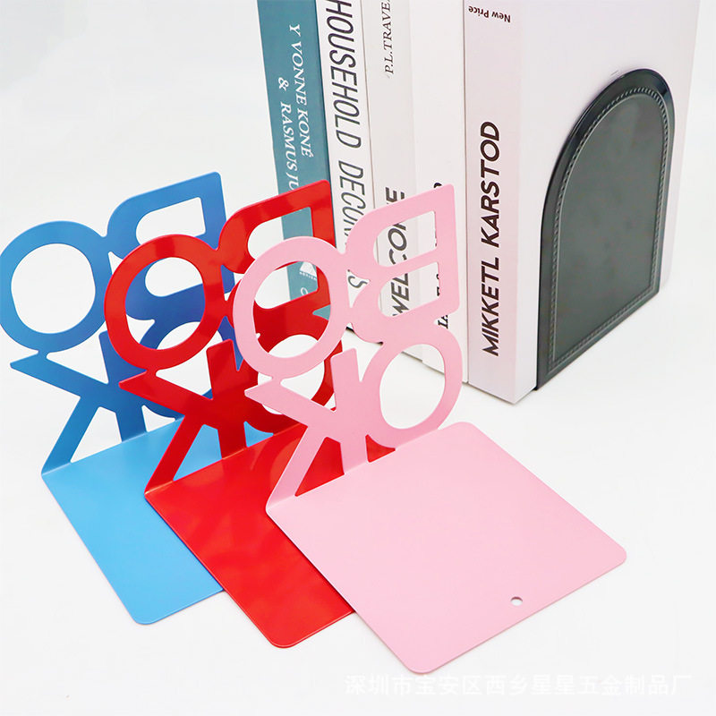 Metal Bookends with Hollow Design, Creative Student Book Storage Rack, Desktop Office Book Support, Bookends Wholesale Customization