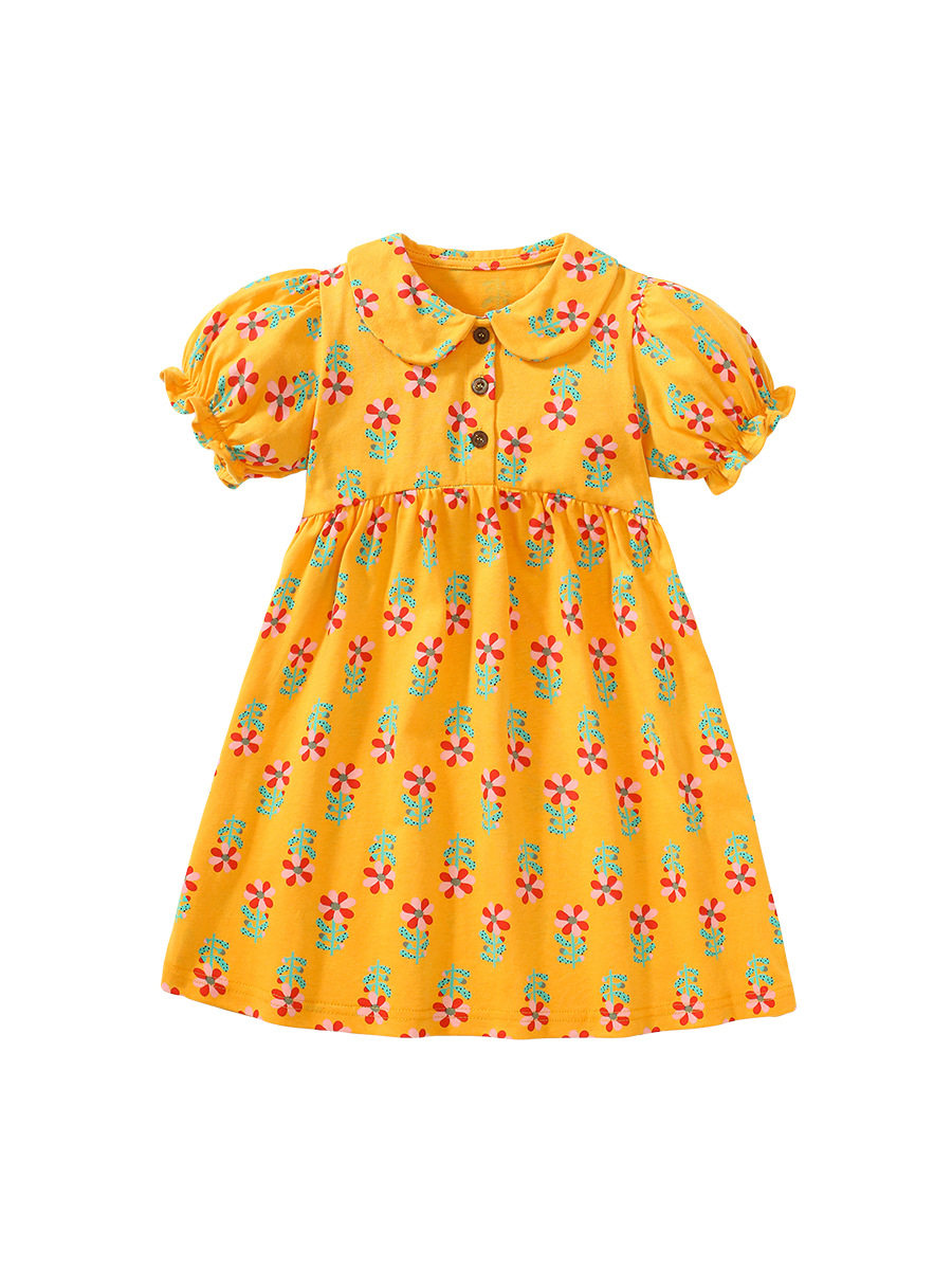 Girls' Princess Dress, Summer Cotton Open-front Peter Pan Collar Girls' Skirt, Kids' Short-sleeve Dress