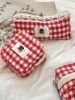 5222 New Knitted Cherry Plaid Student Stationery Pencil Bag Multifunctional Storage Cosmetic Bag Portable Sanitary Bag