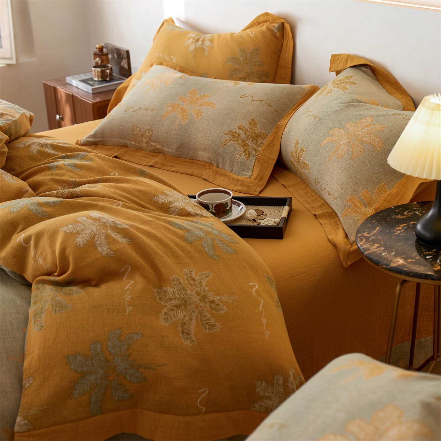 Retro Class a Maternal and Infant Grade 60-Count High-End Cotton Double-Layer Yarn Four-Piece Set 100 Pure Cotton Gauze Quilt Cover Bedding