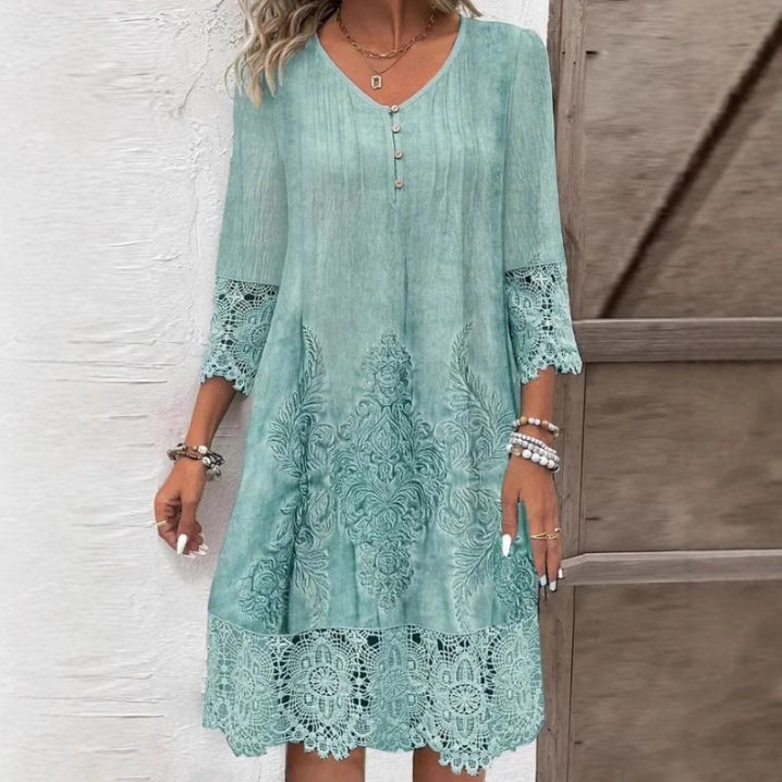 现货亚马逊Temu跨境欧美女装2025新款春夏爆款纯色蕾丝花边连衣裙