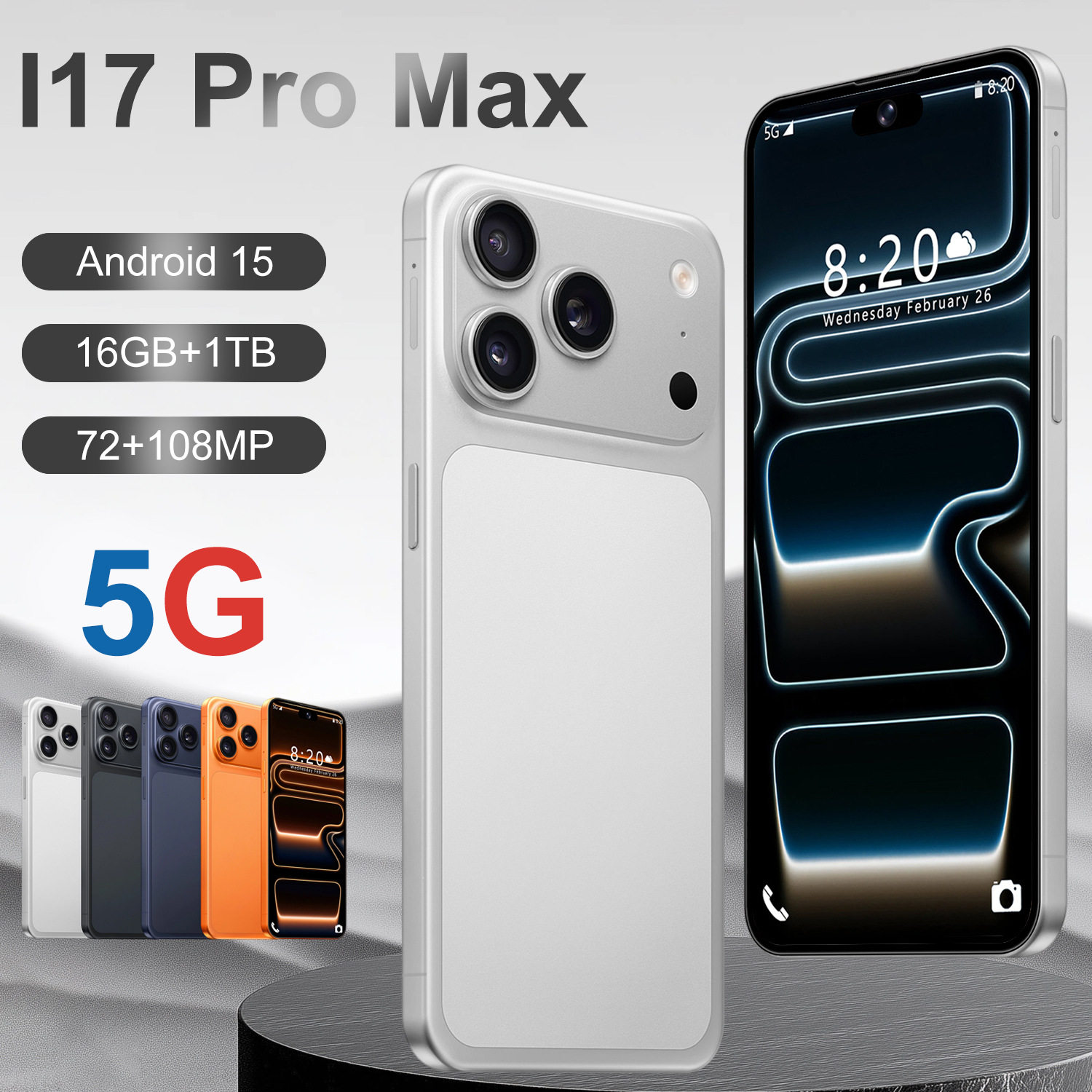 Международный мобильный телефон i17 Pro MAX smart phone 3 + 16 ГБ сети 5G, 7,3-дюймовый универсальный компьютер Android 15
