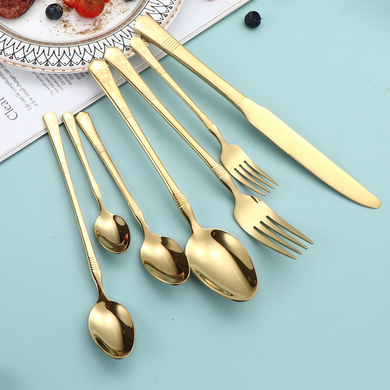 Stainless Steel Crown Vintage Single Line Pattern Knife and Fork Spoon Western Steak Knife and Fork Tableware suit Ice Spoon Coffee Spoon