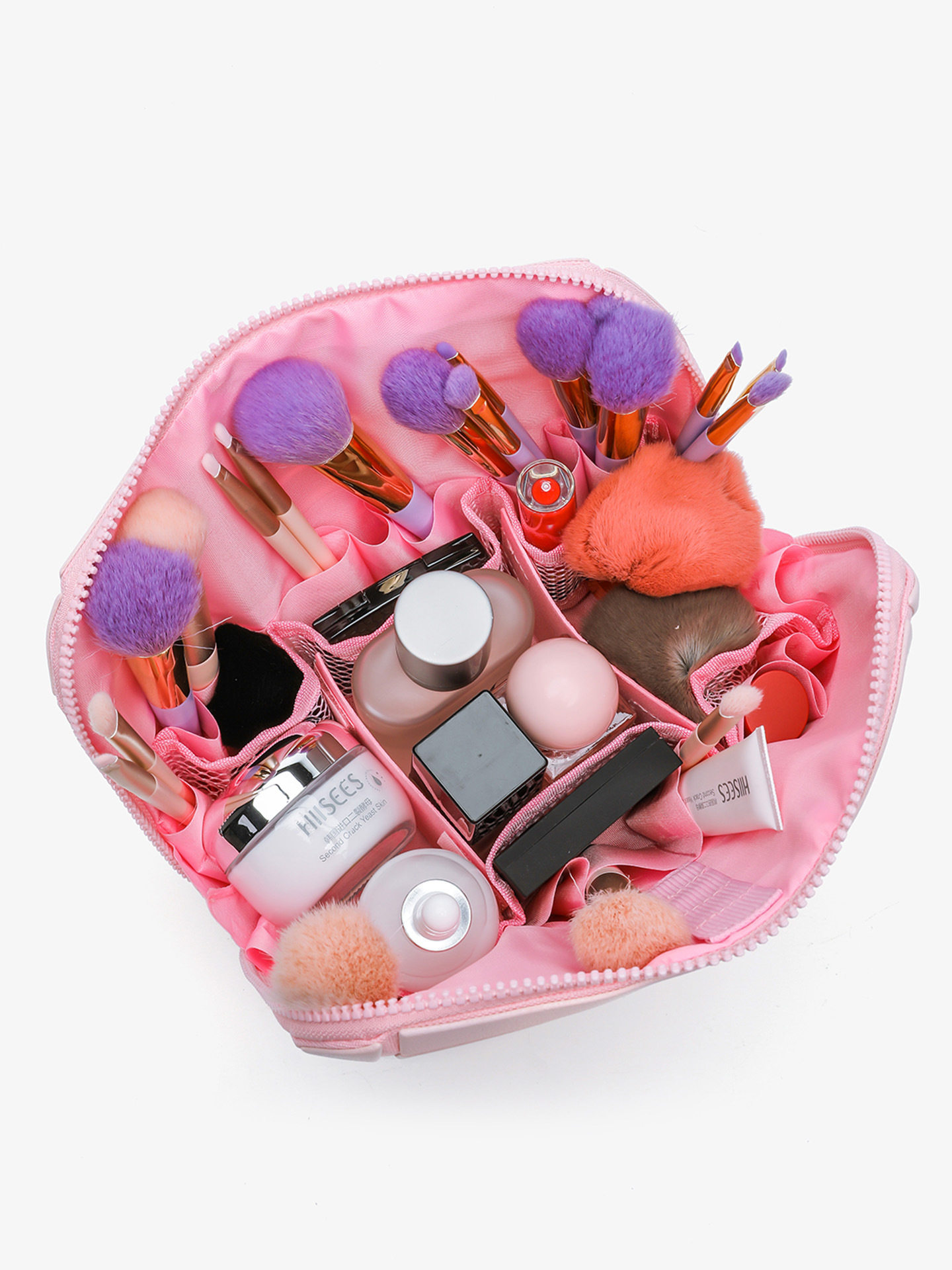 2025 New Geometric Diamond Cosmetic Bag Women's Large Capacity Partitioned Travel Commuting Shell Bag Striped Storage Bag