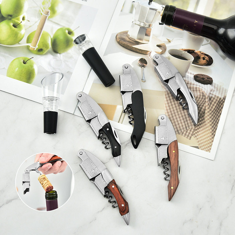 Stainless Steel Large Reticulated Red Wine Bottle Opener Red Wine Pour Vacuum Stopper Bottle Opener Three Piece Set Wholesale