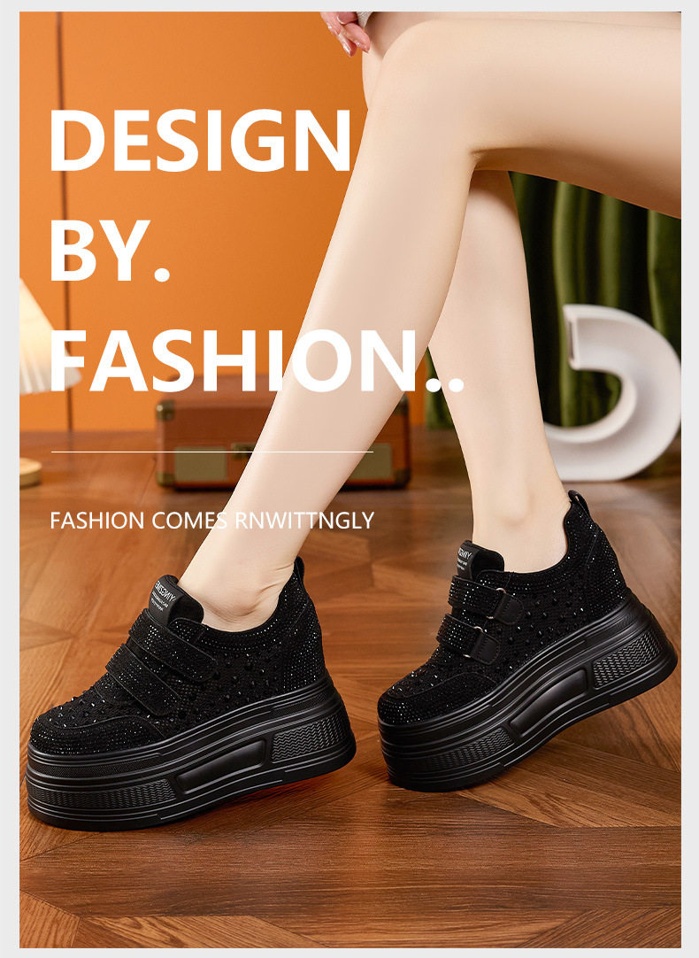 Giày sneaker nữ chunky đế dày trắng phong cách thể thao — Trắng, Đen chi tiết 10