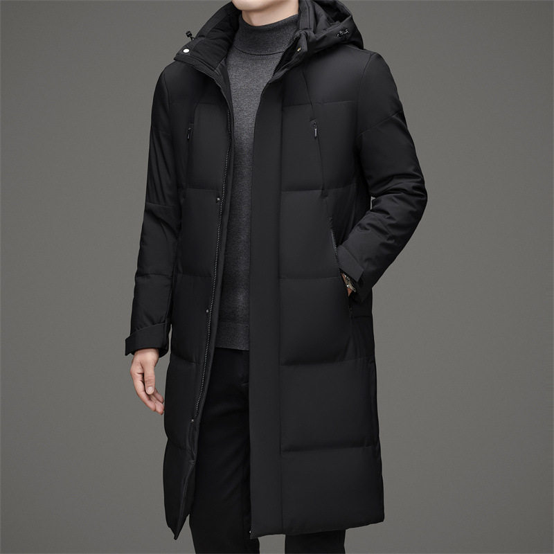 Long down Jacket for Men, Winter 2025 New Fashion, Warm Men's Hooded 90% White Duck down Long Thick Coat