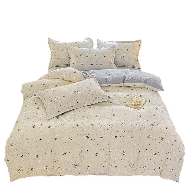 Class a Naked Sleeping Pure Cotton Four-Piece Set for Home Use, All-Cotton Student Dormitory Duvet Cover Bedding, Thickened Three-Piece Set, Ins Style