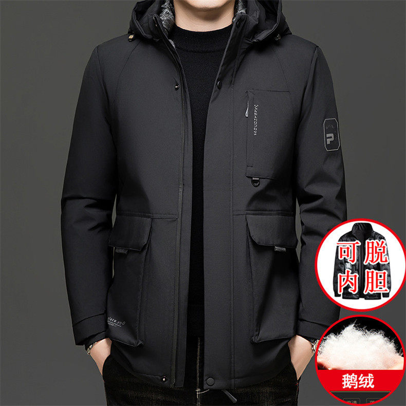 Detachable Liner down Jacket, Three-In-One Goose down Jacket, Winter Hooded Fleece-Lined Thickened Coat for Middle-Aged and Elderly Men