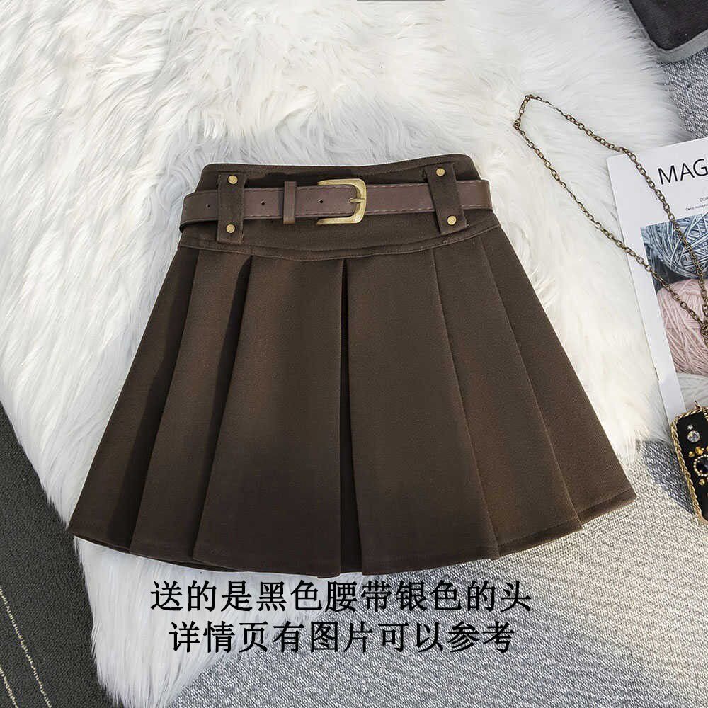 High Waist Pleated Skirt for Women Thick Fabric Retro Style Autumn Winter Fashion