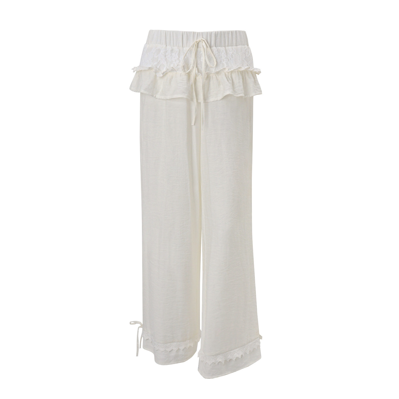 High Waisted Wide Leg Pants Vintage American Style Ruffled Hem Loose Fit Spring Fashion for Women Wholesale