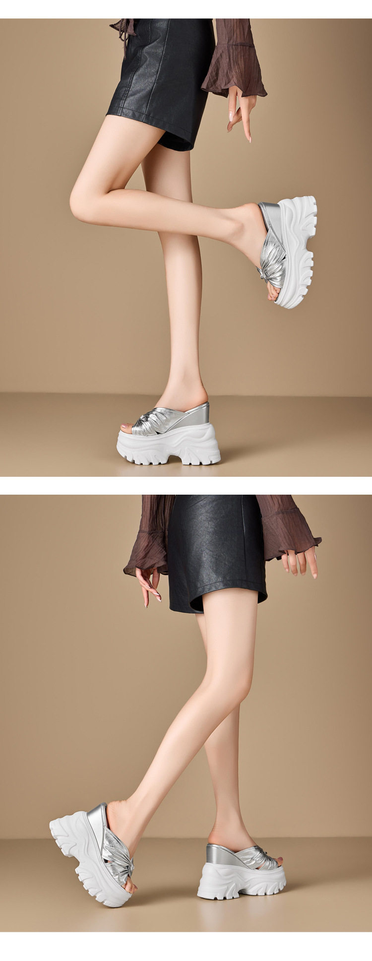 Dép sandal nữ quai chữ V đế xuồng cao gót 14 cm, chất liệu da cừu, phong cách thời trang — [Bạc], [Vàng], [Đen] chi tiết 6