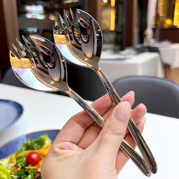 Stainless Steel Salad Spoon Creative Spoon and Fork Integrated Western Pasta Fork Instant Noodle Artifact Watermelon Spoon Cake Dessert Fork