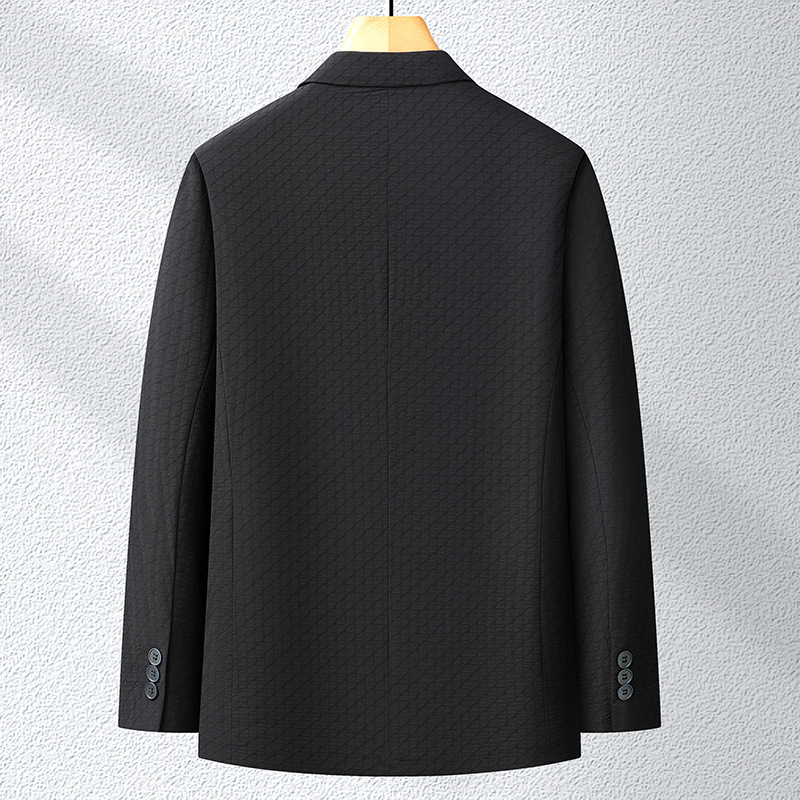 Áo blazer nam dáng thon kẻ caro đen, vải nylon co giãn không cần ủi — Caro đen