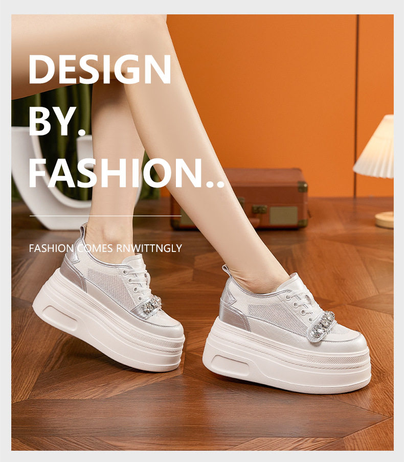 Giày sneaker nữ chunky đế dày trắng platform mùa hè 2025 — Bạc, Trắng, Trắng, đen chi tiết 13