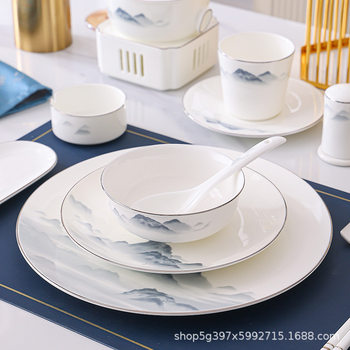 Star Hotel Ceramic Table Tableware Four-piece Set High-end Club Features Dishes suit New Chinese Style