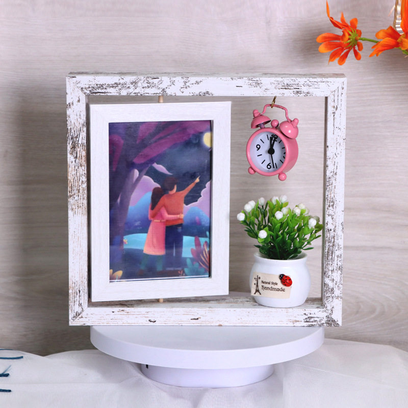 Photo frame manufacturers supply creative rotating double-sided photo wooden frame decoration wholesale couple gift commemorative photo frame