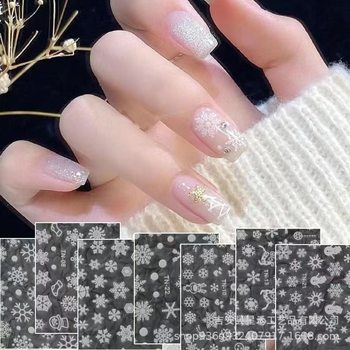 Xiaohongshu Popular Christmas Snowflake Nail Art Stickers White Snowflake Elk Christmas Nail Stickers Manufacturer Wholesale