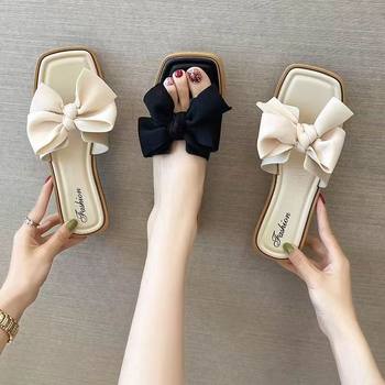 Women's flat-bottomed slippers summer soft-bottomed fashion home cool non-slip wind bow fairy red net drag fashion wholesale