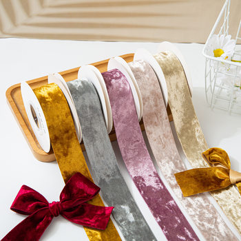 Cross-Border 3.8cm Single-Sided Velvet Rhinestone Velvet Ribbon Flocking Velvet Ribbon Clothing Headwear Bow Handmade Materials