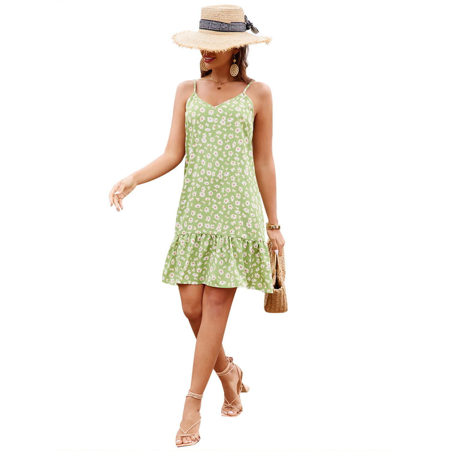 Floral Print Cami Dress Sweet Style Vacation Ready Lightweight Fabric Wholesale Availability