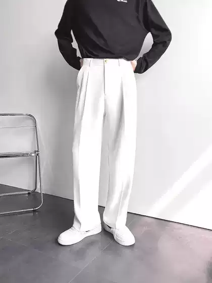 American Style White Dress Pants for Men - High-End Loose Straight-Leg Long Trousers, Casual Versatile Suit Pants