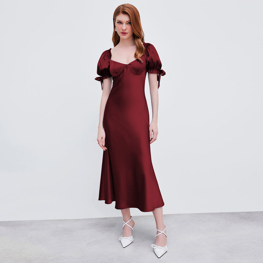 Red Satin Mermaid Dress Waist Cinching Elegant Design Perfect for Parties and Gatherings Wholesale Available