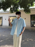 Летняя новая стильная светло-голубая рубашка мужская sunshine boys wear с короткими рукавами для мальчиков-подростков, тонкая куртка-тренд