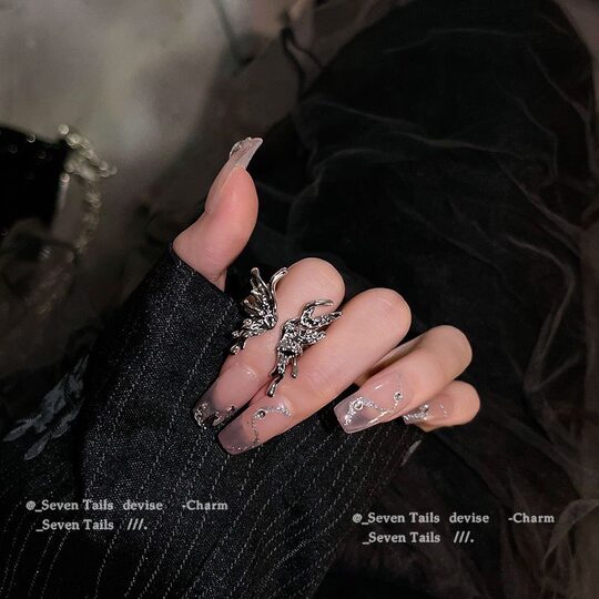 Liquid Niche Design High-End Butterfly Open Ring for Women Ins Trend Cold Style Fashion Personalized Index Finger Ring for Men