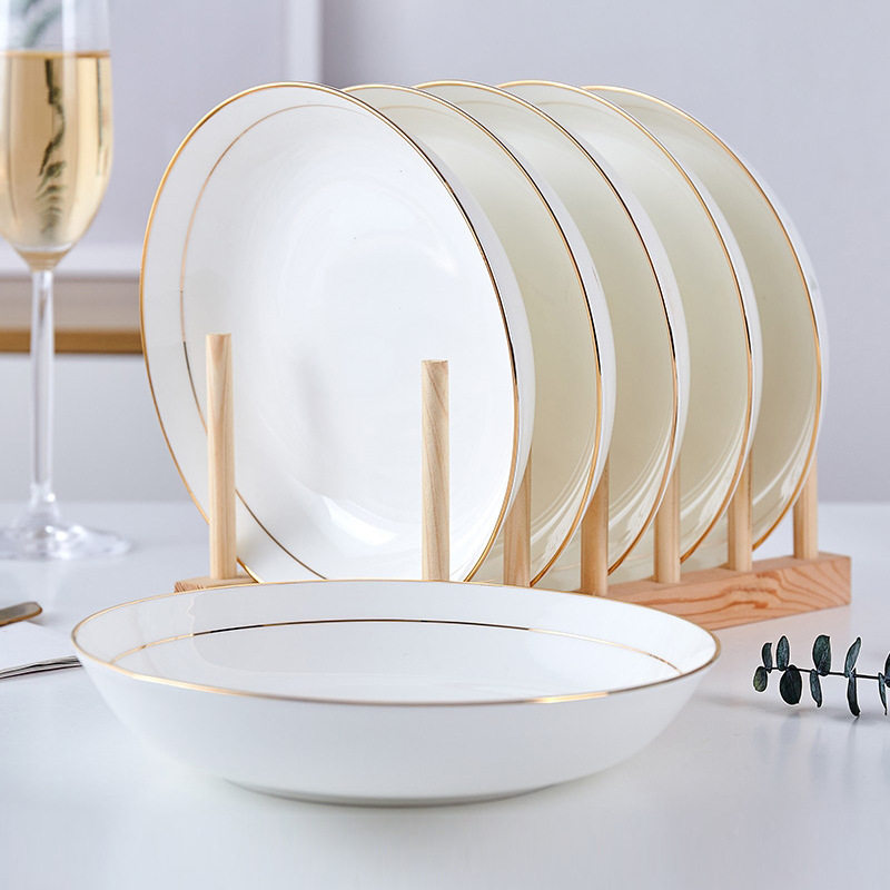 Plate Jingdezhen Ceramic Tableware Plate Household Dish Plate 8inch Rice Plate Round Plate Deep Plate Ceramic Dinner Plate Saucer