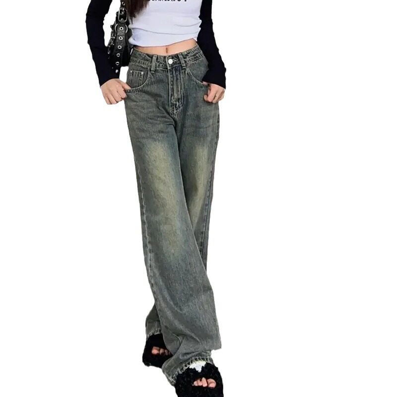 High Waisted Vintage Straight Leg Jeans for Women Slim Fit Floor Length Relaxed Style Autumn Fashion Wholesale