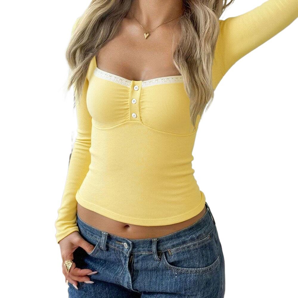Womens Lace Tank Top Slim Fit U Neck Long Sleeve Sexy Design Spring Summer Fashion Wholesale Available
