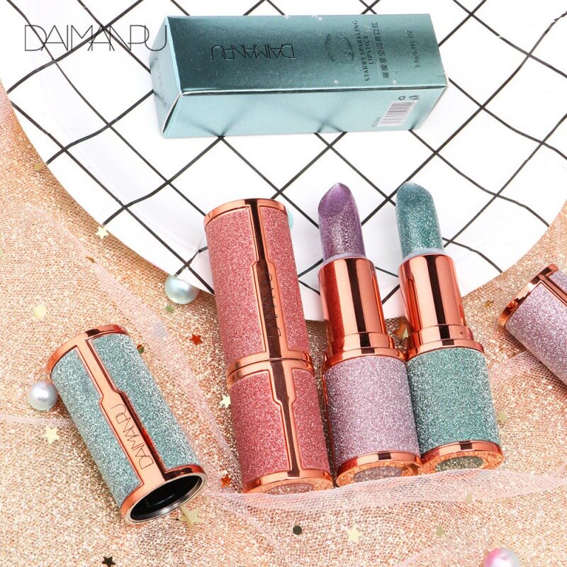 Daimanpu Starry Sky Jelly Lipstick Non-Stick Cup Temperature Changing Lipstick Girl Moisturizing Glitter Color Changing Lipstick Wholesale