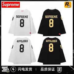 Fw25 Spring and Autumn Sup Letter No. 8 Printed Splicing Round Neck Thin Long-Sleeved Men and Women Same Style Wasteland Style Ins