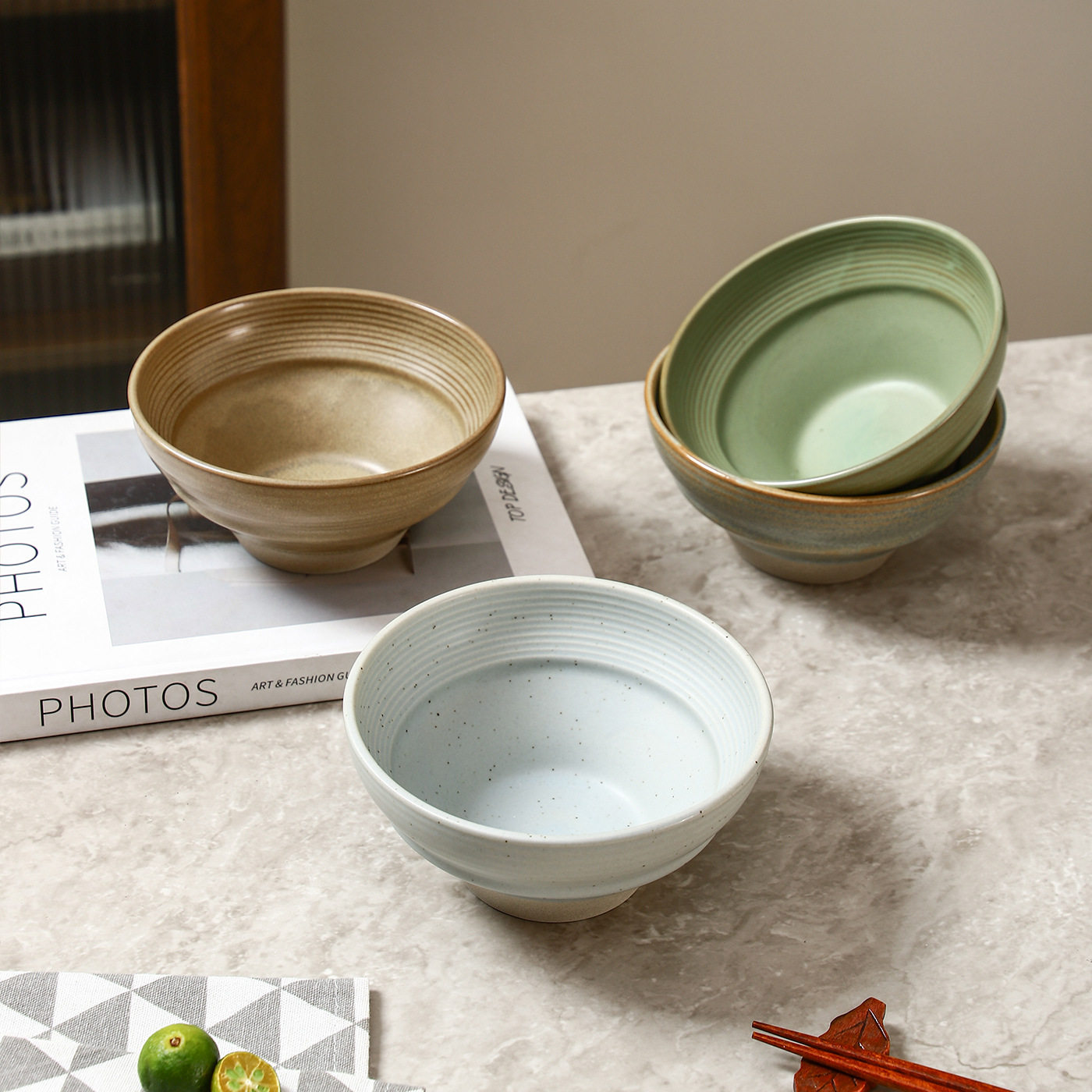 Japanese Stoneware Rice Bowl Ceramic Soup Bowl Commercial Creative Tableware Wholesale Household Eating Bowl Retro Snack Dessert Bowl