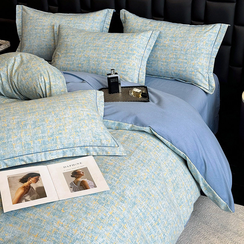 Thickened Pure Cotton Four-Piece Set, Accessible Luxury Cotton Warm Printed Quilt Cover, Fitted Sheet, Single and Double Bedding Three-Piece Set