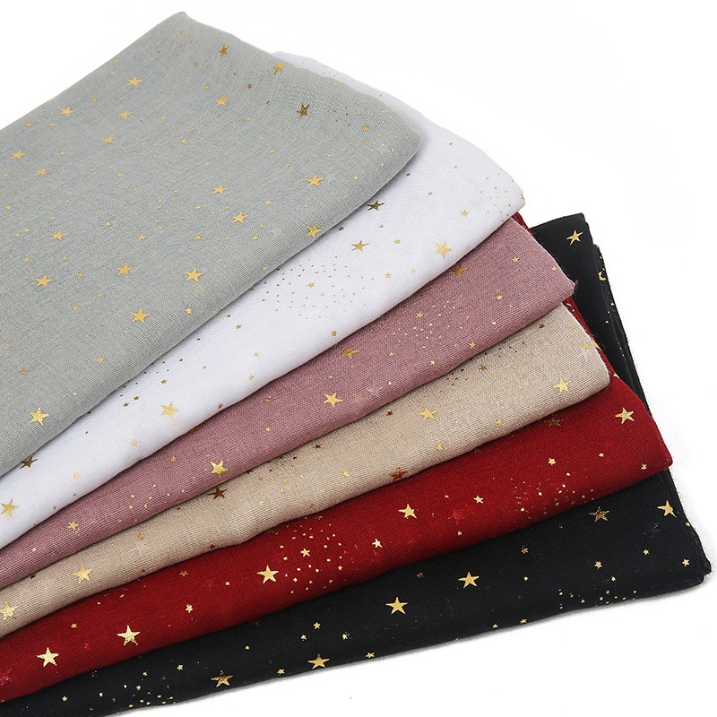 New flat hot gold star cotton linen scarf shawl women new - 图2