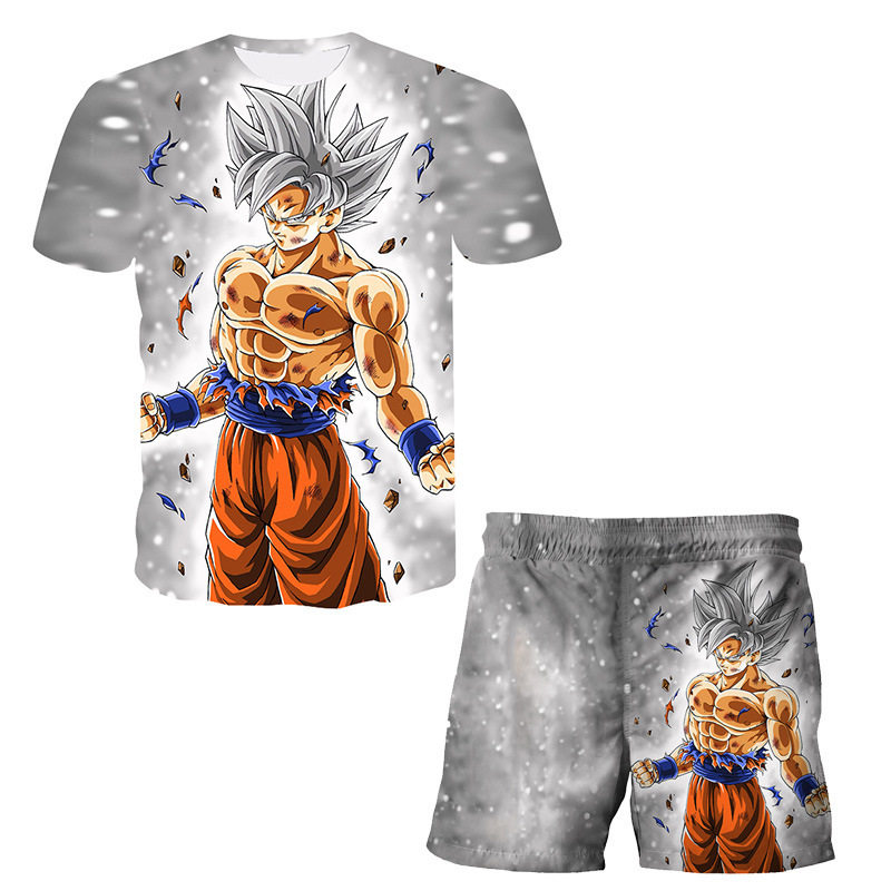 เสื้อยืดแขนสั้นและกางเกงขาสั้น พิมพ์ลายดิจิทัล 3D ซีรีส์ดราก้อนบอล โงกุน ชุดลำลองการ์ตูนสำหรับเด็ก พร้อมส่งออก