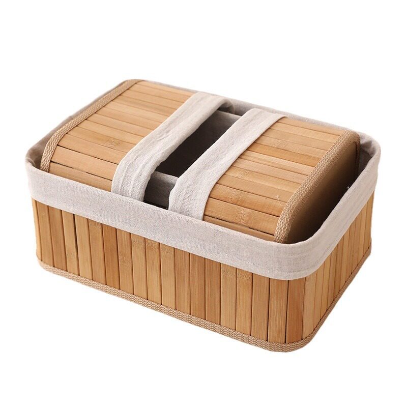 Factory in stock Pastoral Household Bamboo Storage Basket Desktop Cosmetics Storage Box Living Room Dirty Clothes Basket Ornaments
