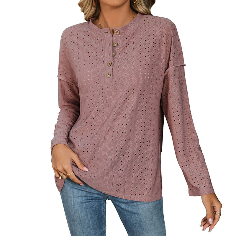 Womens Long Sleeve Knitted Pullover Solid Color Jacquard Design Autumn Style Wholesale Available