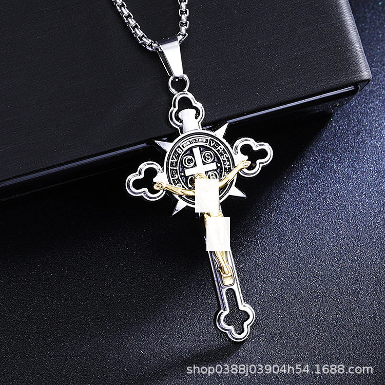 2026 New European and American Style Cross Necklace for Men, Simple Long Gothic Retro Stainless Steel Non-Fading Pendant for Women