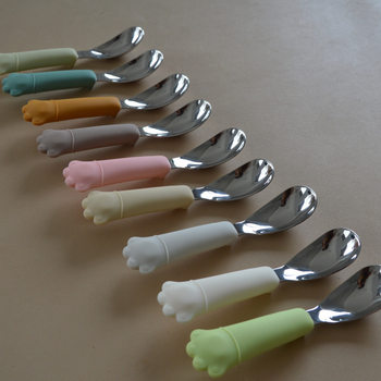 316L Stainless Steel Ingot Spoon Baby Independent Feeding Spoon Kidsren's Special Silicone Fork Spoon for Eating