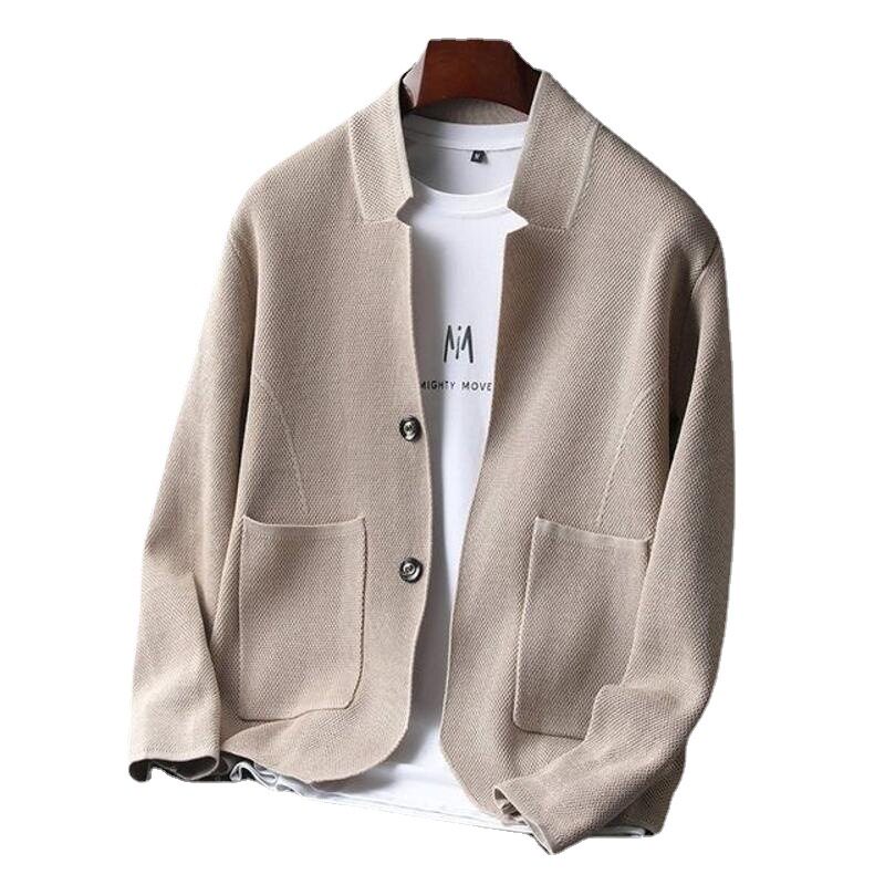 2025男士韩版新款西装领纯色毛衣开衫时尚休闲青年跨境针织衫外套