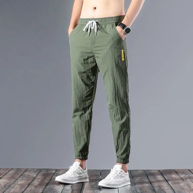 Men's Summer Ice Silk Breathable Pants Work Work Wide Pine Nuton Men's Work Ultra-thin Wear-resistant Dirty Work Clothes