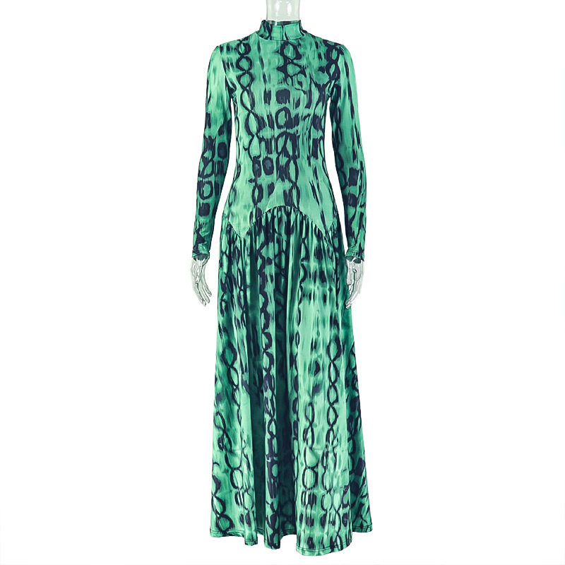 Vintage A Line Dress Comfortable Slimming High Neck Long Sleeve Elegant for Casual or Formal Occasions Wholesale