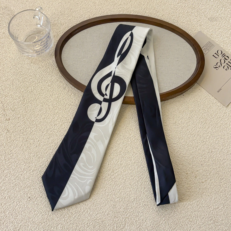 大きな音符柄の白黒ネクタイ - 約152cm