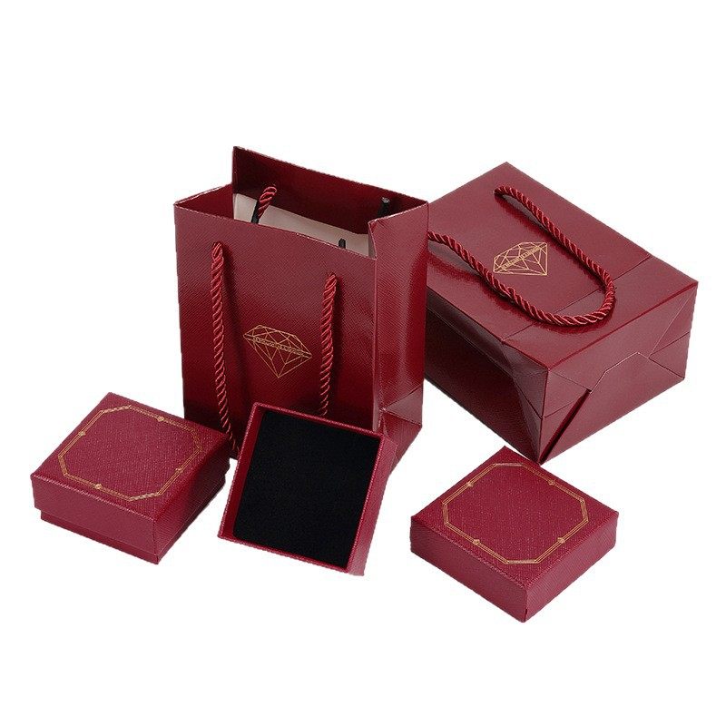 Spot Red Twill Jewelry Box High-end Vintage Earrings Earrings Necklace Jewelry Box Ring Badge Gift Box