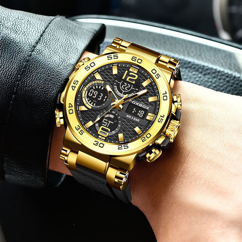 Fashion New Double Display Multifunctional Watch Men's Silicone Luminous Sports Leisure Waterproof Men's Watch Explosions Cross-border Wholesale